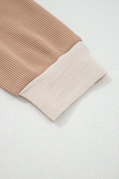 Plus Size Mix Texture Colorblock V-Neck Top