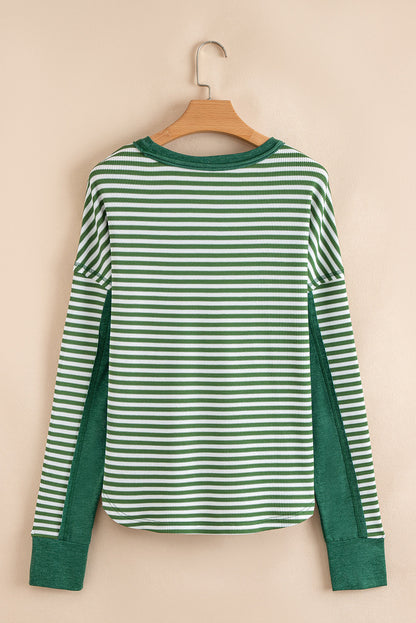 Stripe Thermal Knit Drop Shoulder Top