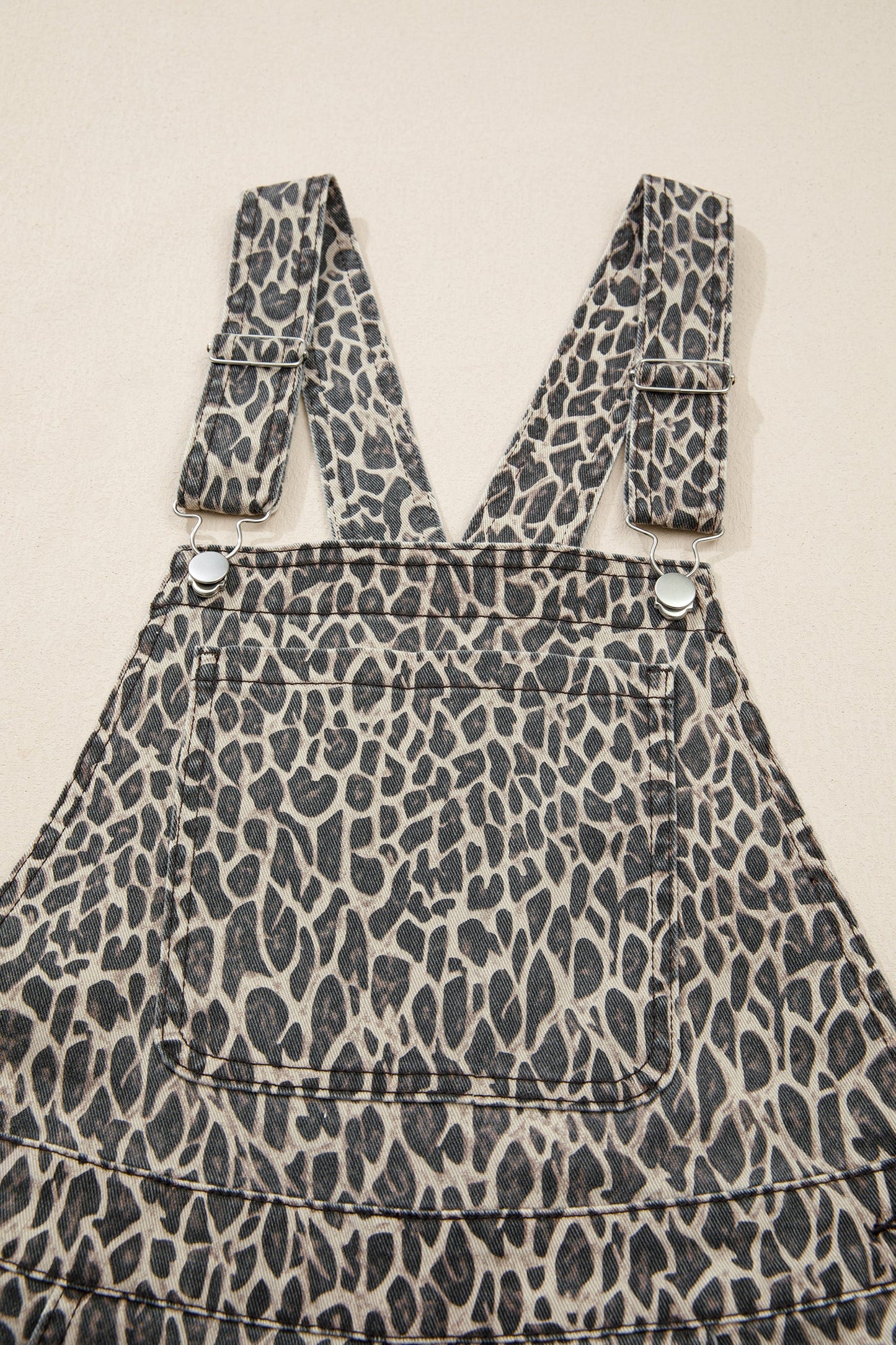 Leopard Straight Leg Loose Denim Overall Jumpsuit