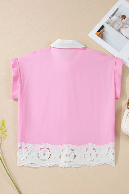 Floral Hollow Out Contrast Patchwork Shirt