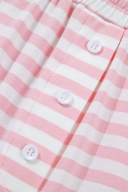 Stripe Drop Shoulder Top & Buttoned Pants Set