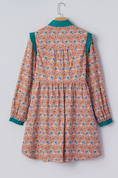 Floral Boho Contrast Collar Shirt Mini Dress