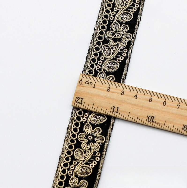 Ethnic Chiffon Collar Trim - Gold Embroidery, 10 Colors