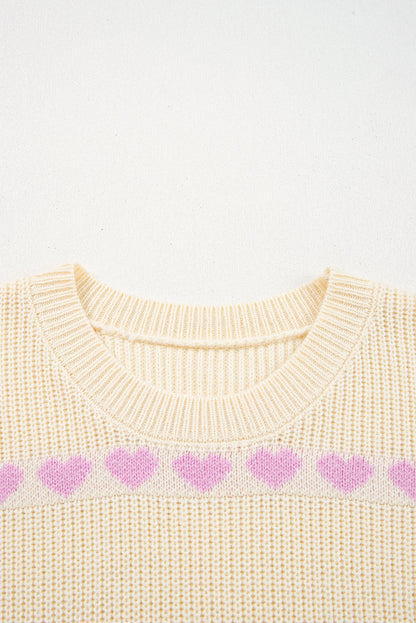 Valentine Heart Ribbed Knit Crewneck Sweater