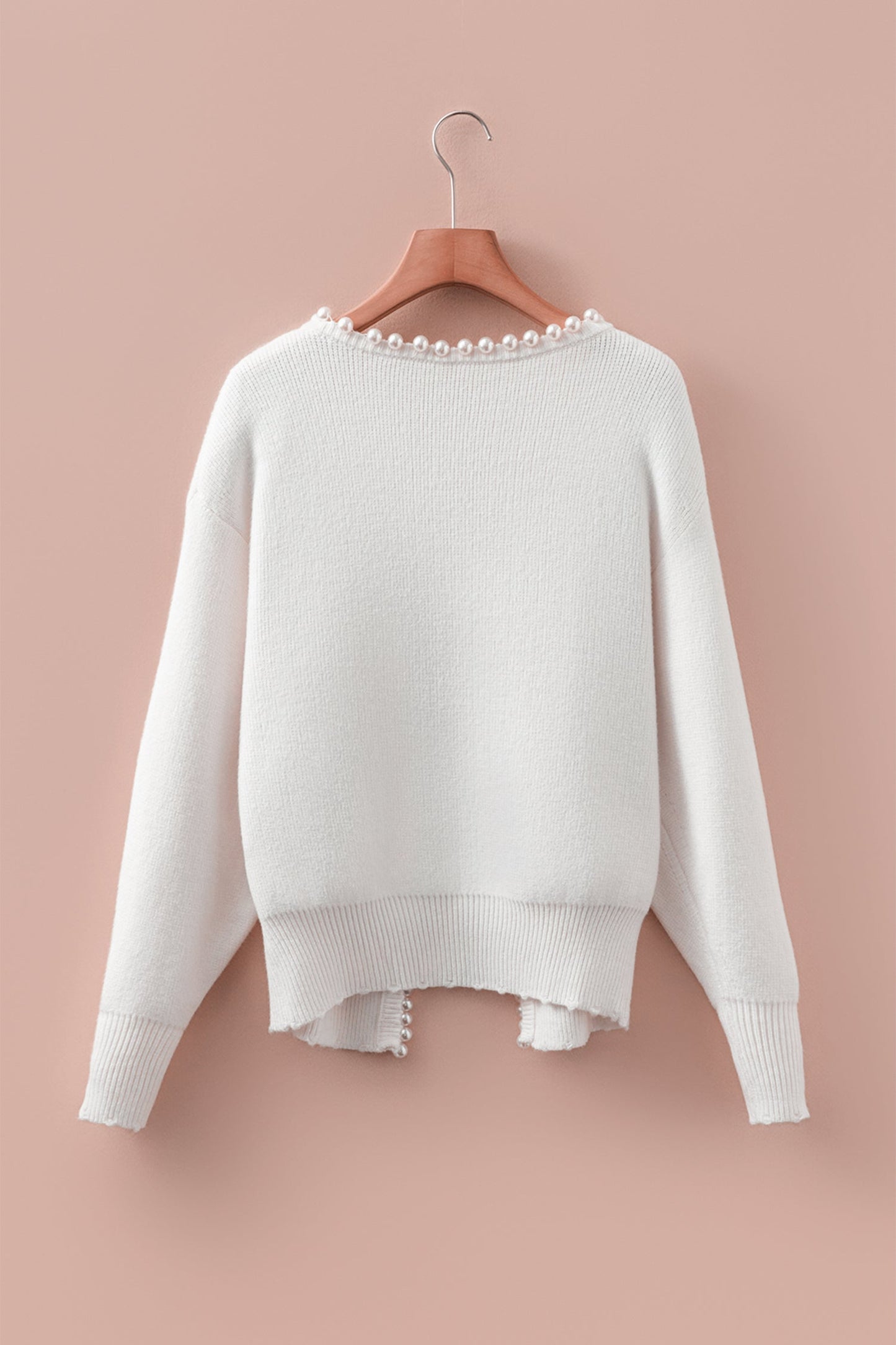 Pearl Embellished Open-Front Cardigan