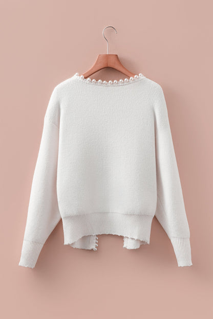 Pearl Embellished Open-Front Cardigan