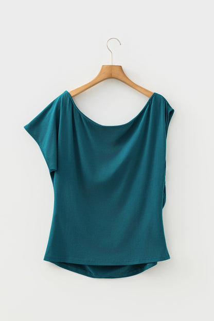 Plus Size Solid Asymmetric Neck Blouse