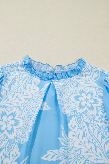 Floral Ruffle Collar Puff Long Sleeve Blouse