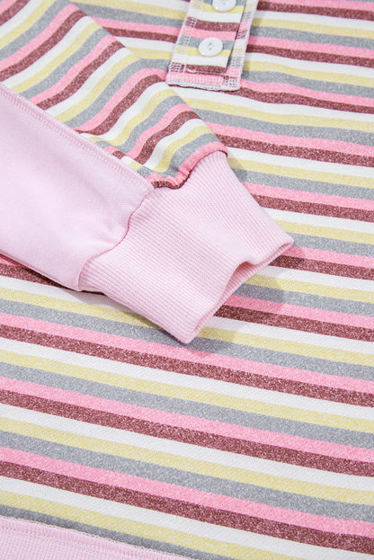 Stripe Patchwork Reverse Seam Henley Sweatshirt