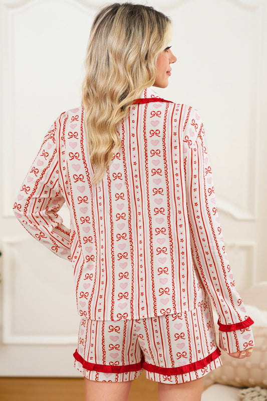 Floral Heart Bow Shirt & Pajama Short Set