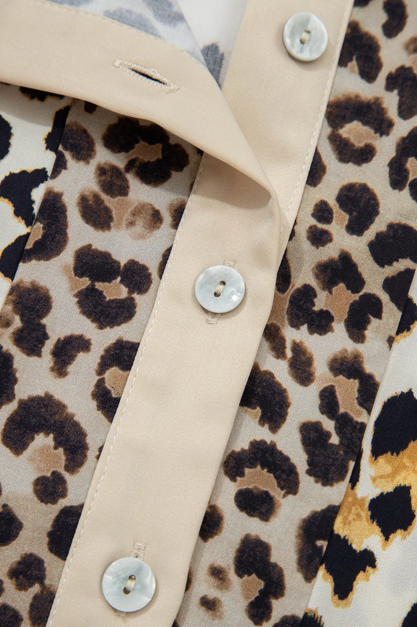 Leopard Patchwork 3/4 Sleeve Loose Shirt