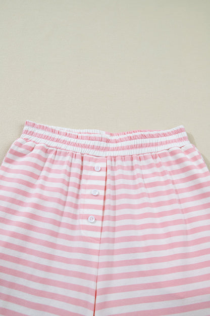 Stripe Drop Shoulder Top & Buttoned Pants Set