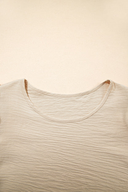 Solid Ruffle Short Sleeve Casual Blouse
