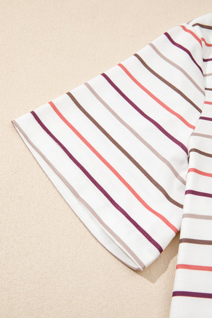 Plus Size Stripe V-Neck Casual Tee