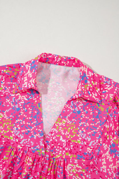 Abstract Collared V-Neck Babydoll Blouse