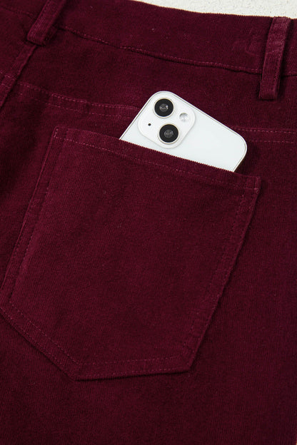 Solid Corduroy High Waist Wide Leg Pants