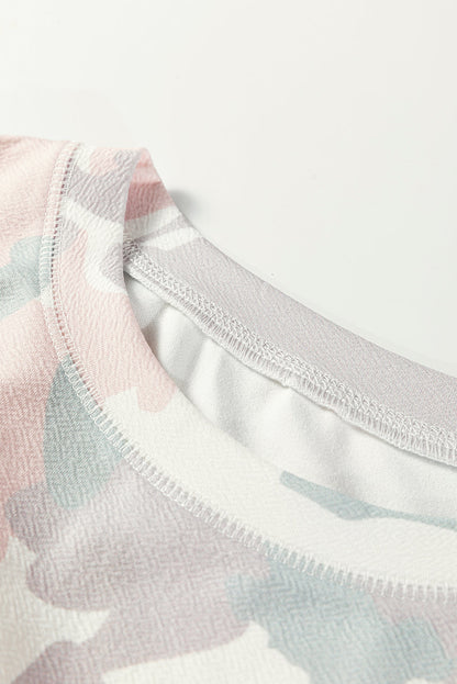 Plus Size Camo Drop Shoulder Pullover Top
