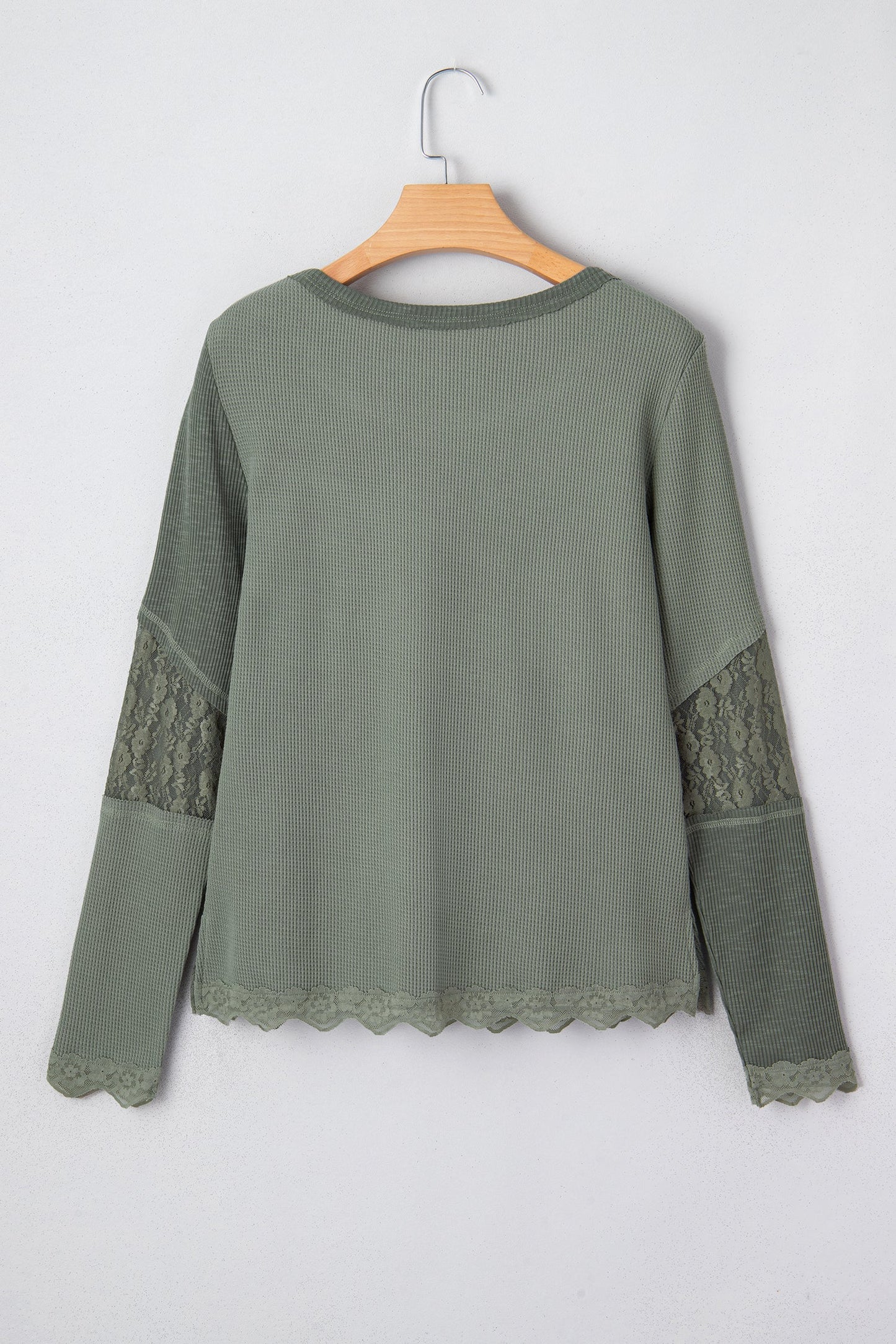 Solid Waffle Rib Lace Patchwork Top