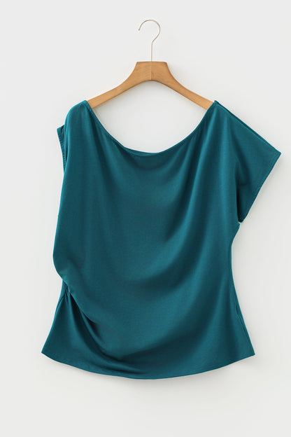 Plus Size Solid Asymmetric Neck Blouse