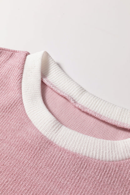 Contrast Trim Knit Drop Shoulder Top