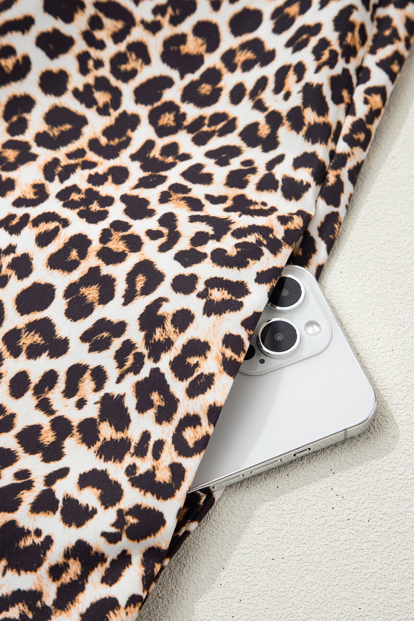 Button Stripe Collar Leopard Flared Dress