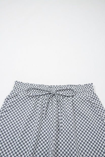 Checkerboard Drawstring Elastic Waist Pocket Shorts