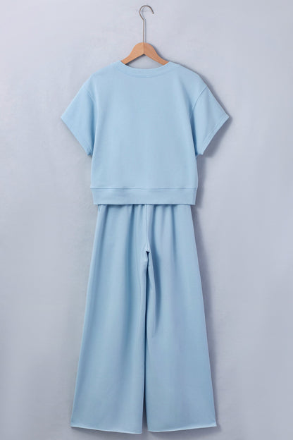 Solid Loose Tee & Wide Leg Pants Set