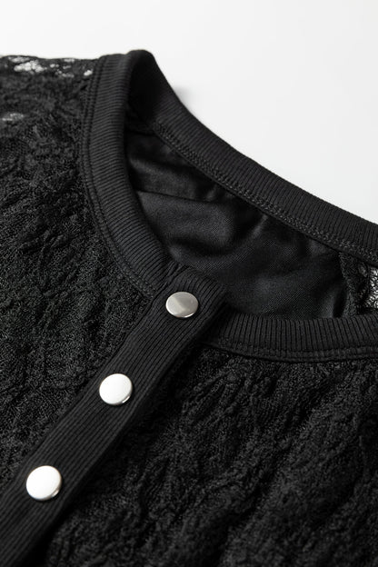 Lace Sheer Long Sleeve Henley Top