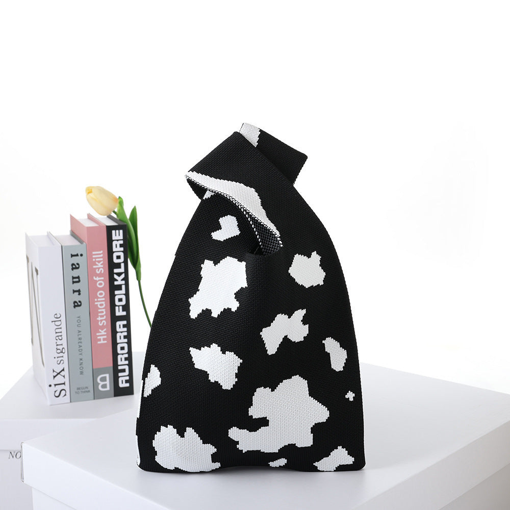 Checkerboard Knitted Shopping Tote