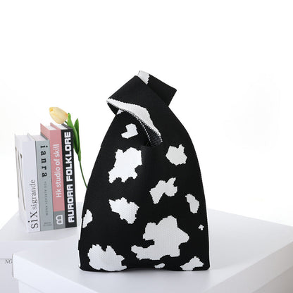 Checkerboard Knitted Shopping Tote