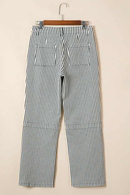 High Waist Stripe Patch Pocket Denim Jeans
