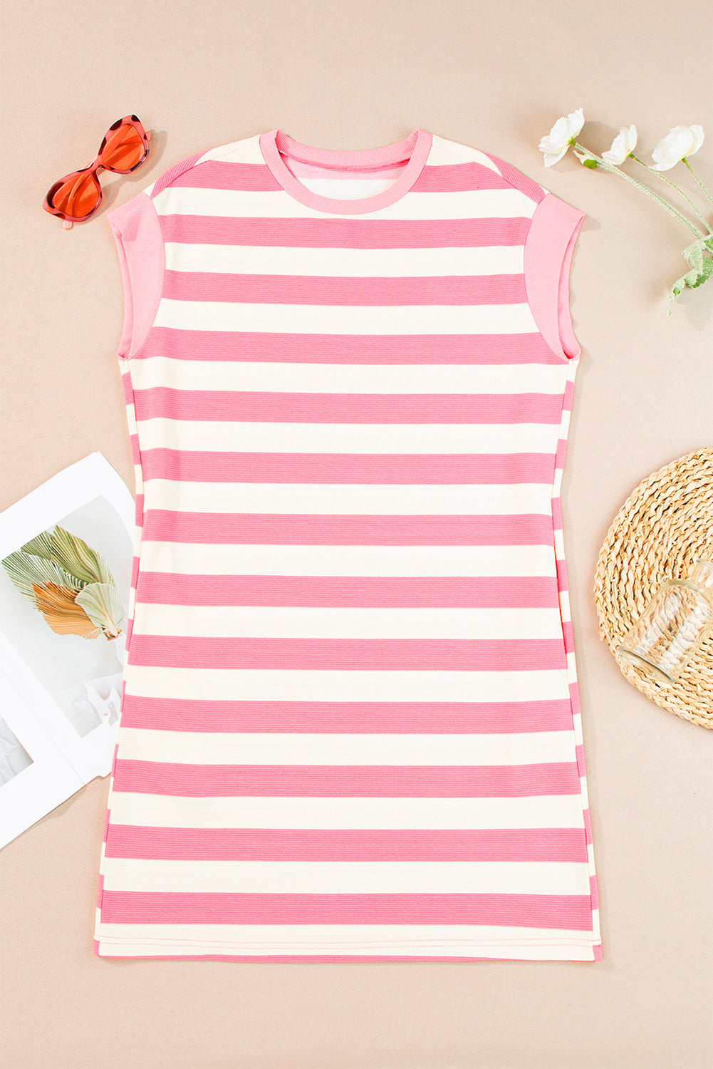 Cap Sleeve Stripe Shift T-Shirt Dress