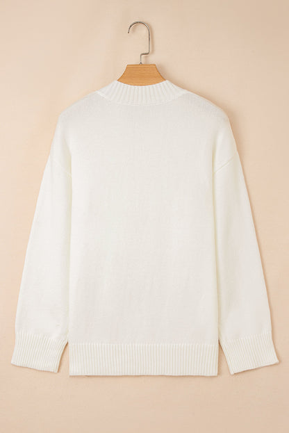Embroidered Flower Ribbed Loose Sweater