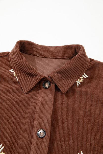 Floral Corduroy Embroidered Button-Front Jacket