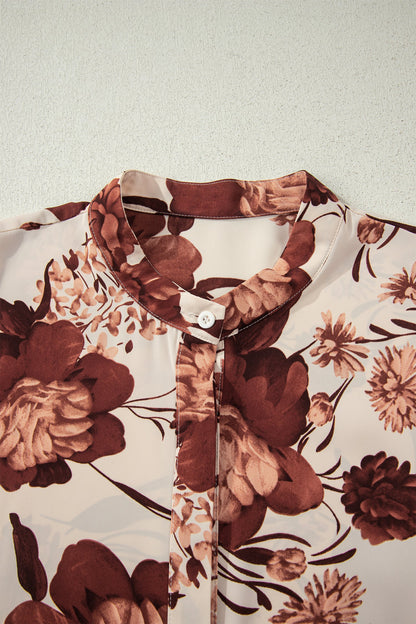 Floral Smocked Long Sleeve Buttoned Shirt