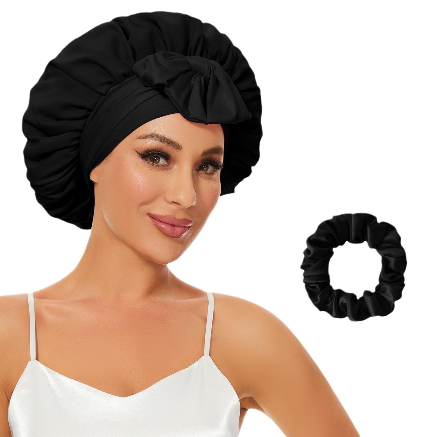 Double-layer Satin Bow Wide-brimmed Hat