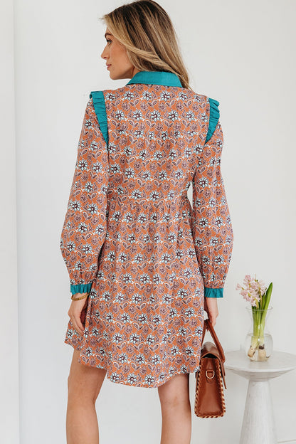 Floral Boho Contrast Collar Shirt Mini Dress