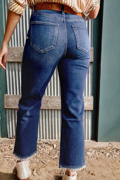 Solid Mineral Wash Raw Hem Flared Jeans