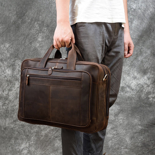Men's Leather Briefcase Large Capacity 17-inch