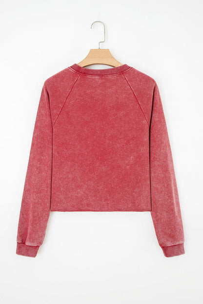 Solid Mineral Wash Raglan Sleeve Raw Hem Sweatshirt