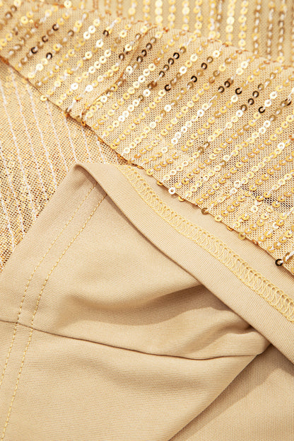 Solid Metallic Sequin Balloon Sleeve Blouse