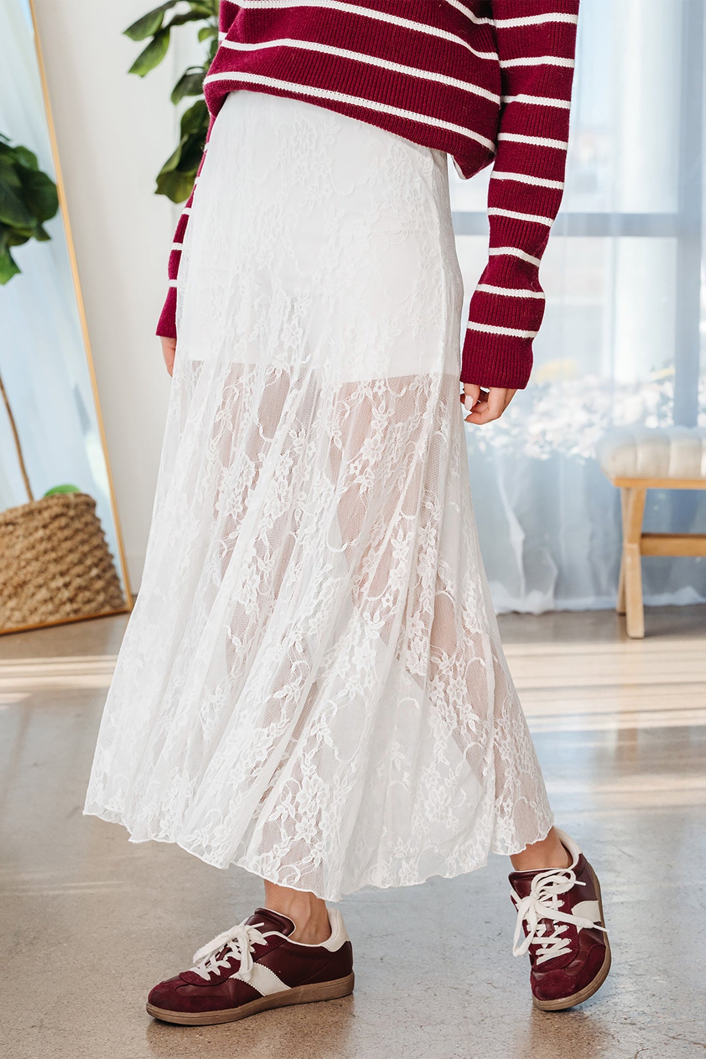 Floral Lace Sheer Flowy Maxi Skirt