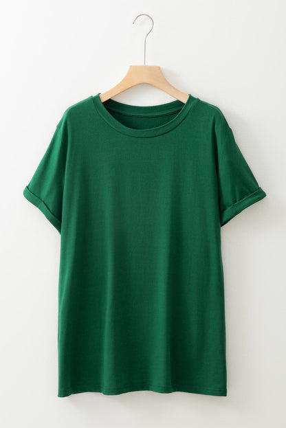 Plus Size Round Neck Roll Sleeve T-shirt