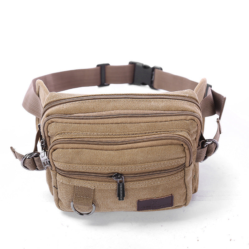 Canvas Fanny Pack with 4-Zipper Pockets