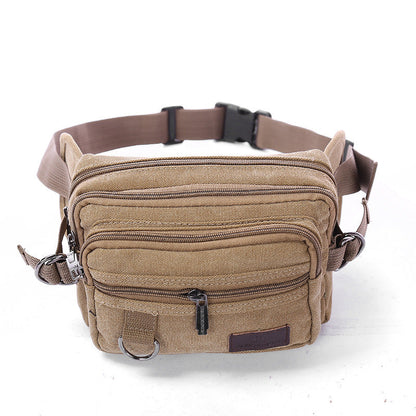 Canvas Fanny Pack with 4-Zipper Pockets