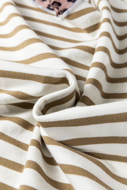 Stripe Leopard Patchwork Round Neck Loose T-Shirt