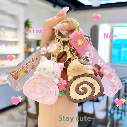 Fashion Cat Cake Roll Modeling Cartoon Key Button