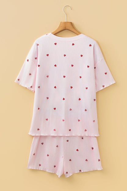 Heart-Shaped Ribbed Knit Lounge Short Set
