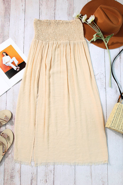 Shirred High Waist Split Long Beach Skirt