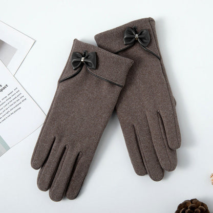 Fleece-Lined Suede Bow Touch Screen Gloves